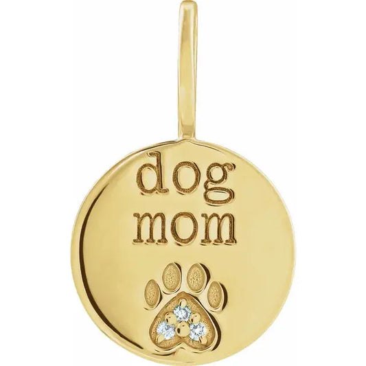 .01 CTW Natural Diamond Engraved Dog Mom Paw Print Charm/Pendant norVoski