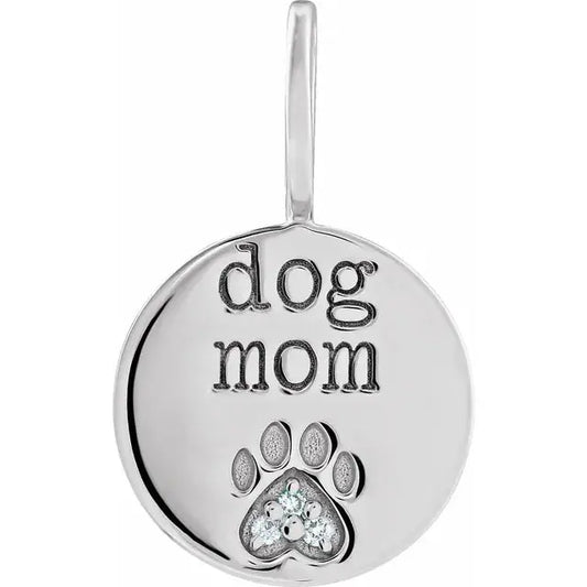 .01 CTW Natural Diamond Engraved Dog Mom Paw Print Charm/Pendant norVoski