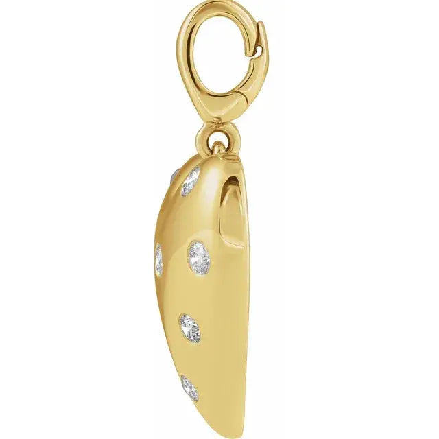 14K Yellow 1/6 CT Natural Diamond Puffy Heart Charm/Pendant norVoski
