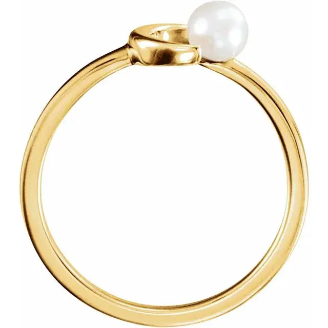 White Freshwater Pearl Crescent Moon Ring norVoski