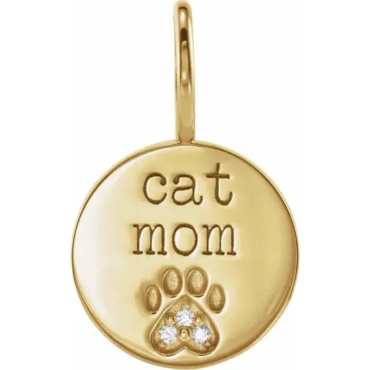 .01 CTW Natural Diamond Engraved Cat Mom Paw Print Charm/Pendant norVoski
