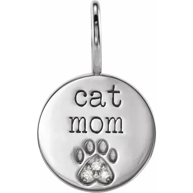 .01 CTW Natural Diamond Engraved Cat Mom Paw Print Charm/Pendant norVoski