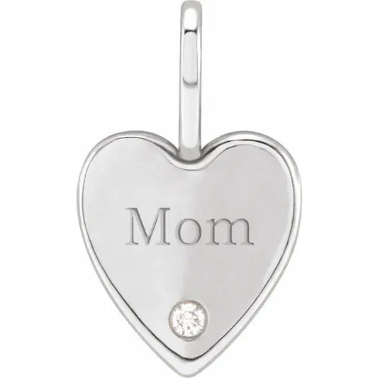 .02 CT Natural Diamond Engraved MOM Heart Charm/Pendant norVoski
