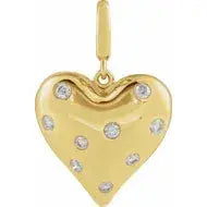 14K Yellow 1/6 CT Natural Diamond Puffy Heart Charm/Pendant norVoski