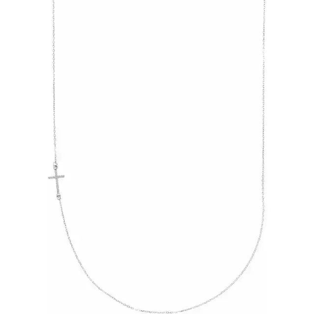 .04 CTW Natural Diamond Off-Center Sideways Cross Necklace norVoski