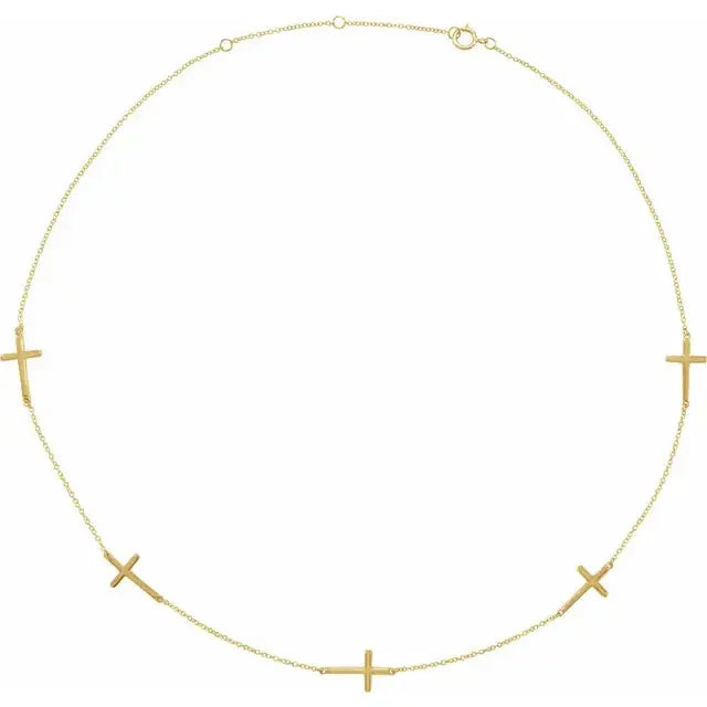 14K Yellow Station Cross Necklace norVoski