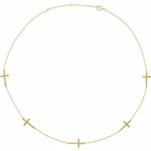 14K Yellow Station Cross Necklace norVoski