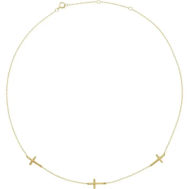 14K Yellow Station Cross Necklace norVoski