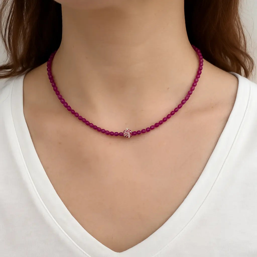 Natural Ruby Beaded Necklace norVoski
