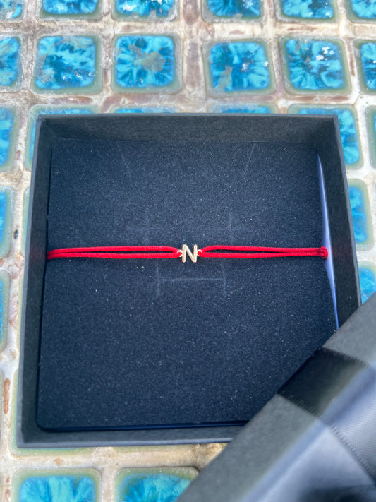 String Bracelet with Mini 14k Gold Initial