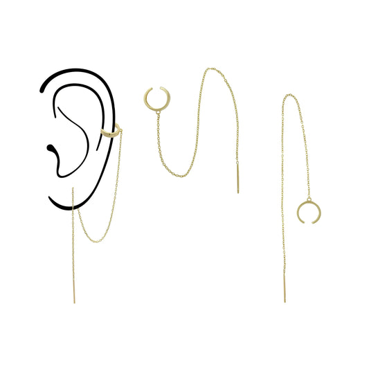Ear Cuff And Threader Combo With 4 Inch Dangling Chain norVoski