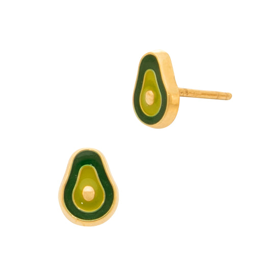 Gold Avocado Enamel Stud Earring norVoski