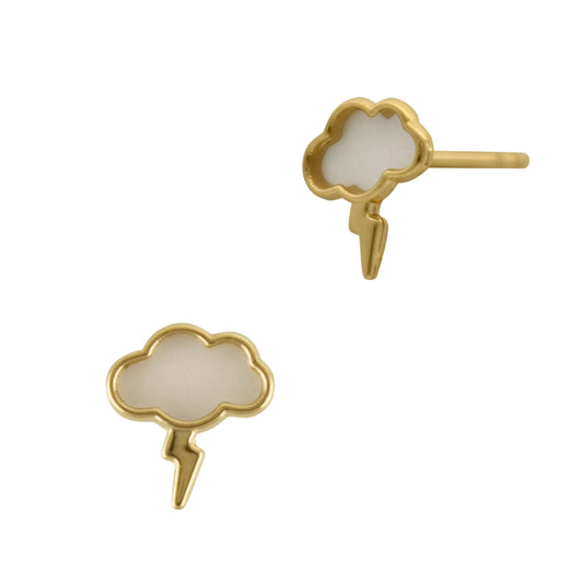 Gold Cloud Lightning Mother Of Pearl Stud Earring norVoski