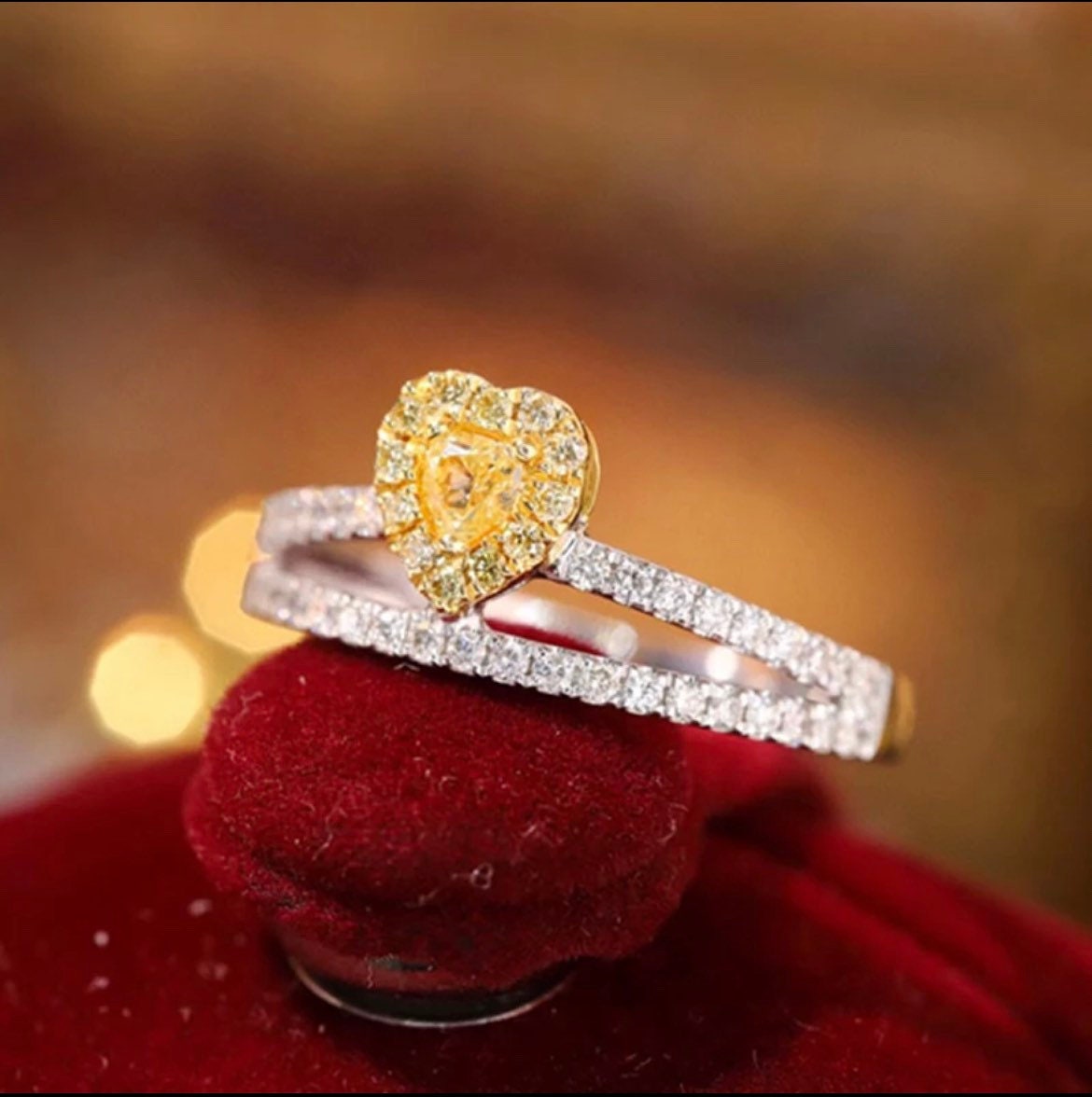 18K Gold Heart Shaped Diamond Bezel Ring